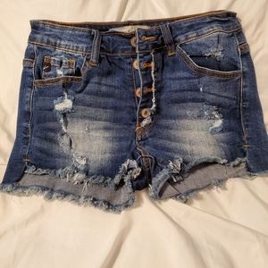 Kancan button fly distressed denim shorts